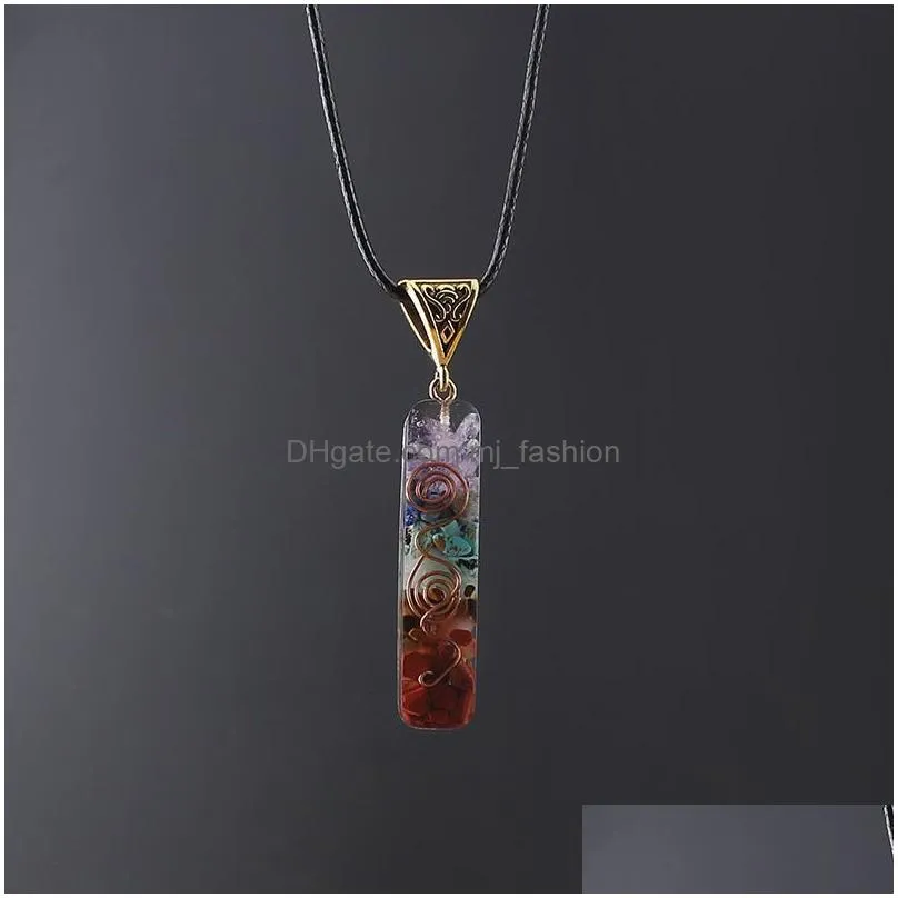 reiki healing colorful chips stone chakra orgone energy resin pendant necklace amulet orgonite crystal necklaces