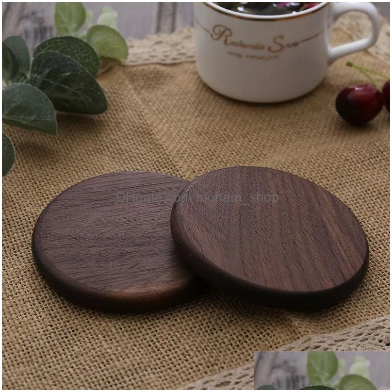 wooden coasters round square beech wood black walnut mat for drink cups cafe bar home kitchen table protector mats