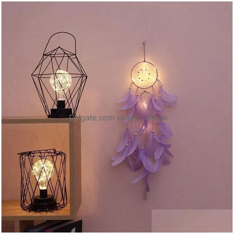 dream catcher with night light feathers light portable handmade night light wall hanging decoration room home decor