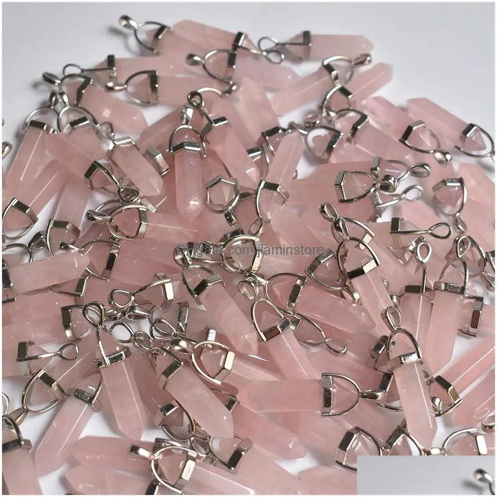 natural stone rose quartz bullet shape charms point chakra pendants for jewelry making wholesale