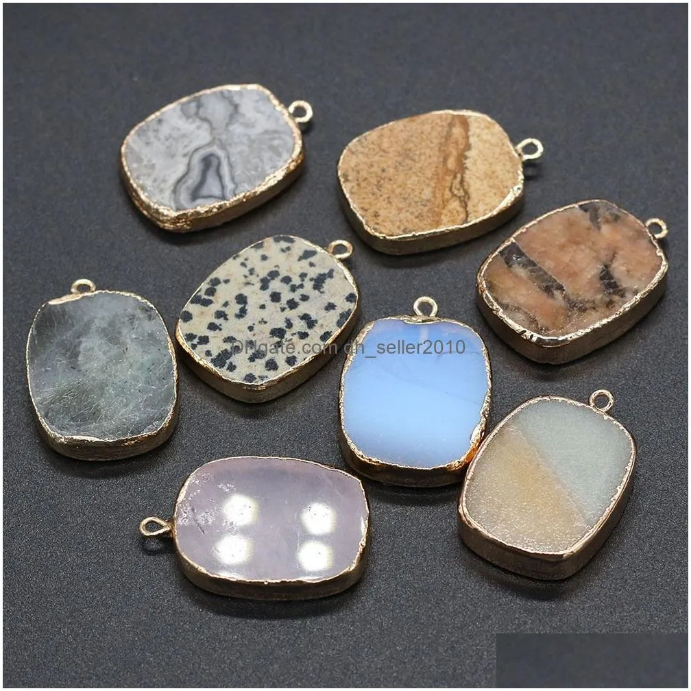 square healing stone charms picture quartz crystal gold edged pendant diy necklace women fashion jewelry finding 22x32mm