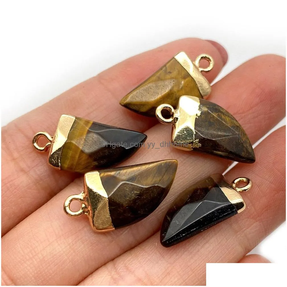 10x20mm gold edge natural crystal faceted stone pepper shape charms rose quartz turquoise pendants trendy for jewelry making wholesale