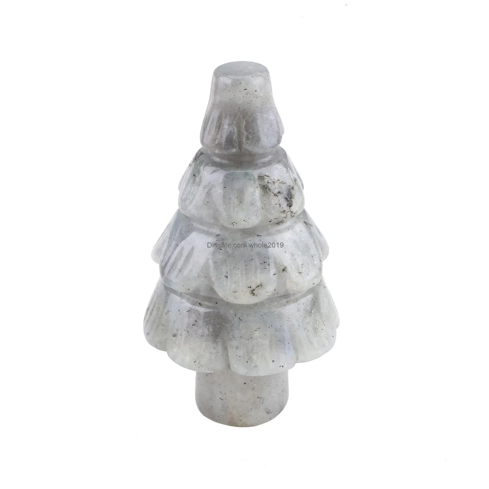 2.0 inch christmas tree statue natural stone carved decoration quartz polished healing crystal reiki trinket room ornament