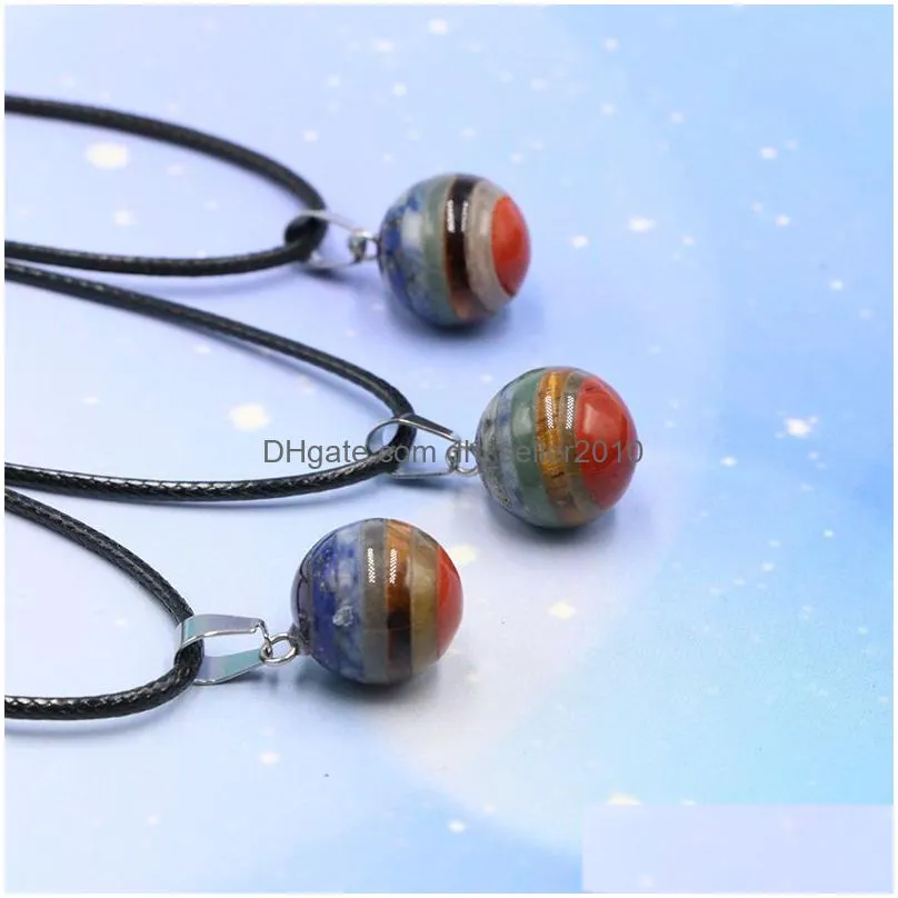 healing chakela crystal natural stone pendant 14mm rainbow ball chakra charms tiger eye lapsi crystal rope chain necklaces wholesale christmas jewelry