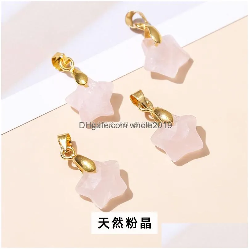 fashion 10mm star shaped rose quartz powder pink green amethyst crystal pendant gold chain necklace women jewelry
