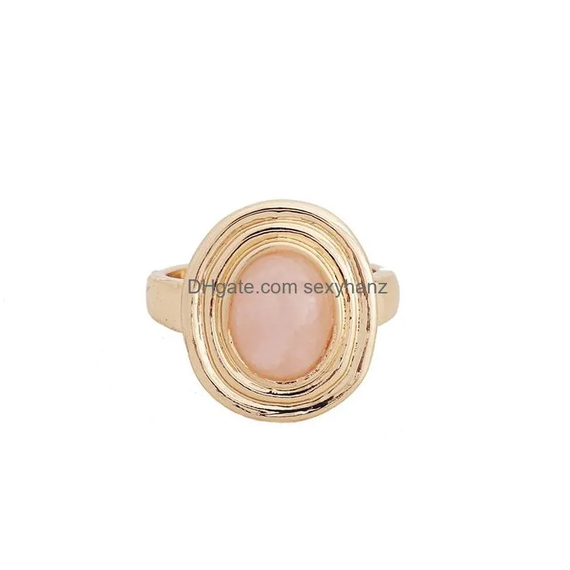 gold oval malachite turquoise rose quartz stone rings fashion inner dia 1.7cm gold color band jewelry for women