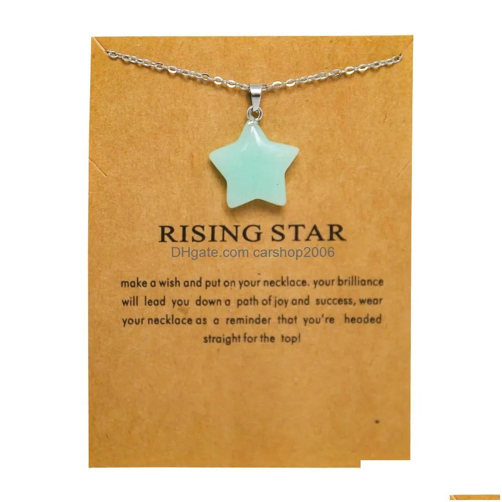 rising star luminous stone pendant blue green glow light in the dark necklace for jewelry making with card