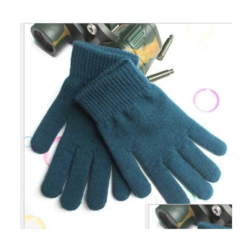 solid color warm knitted finger gloves candy colors mens women knitted gloves full finger stretch mittens adult bike cycling warm