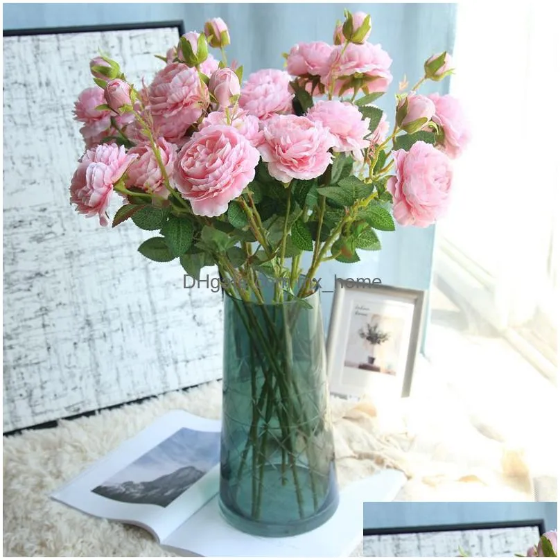 artificial western rose flowers artificial 3 head peony wedding party home decor silk materials peony flower fake rose flowers