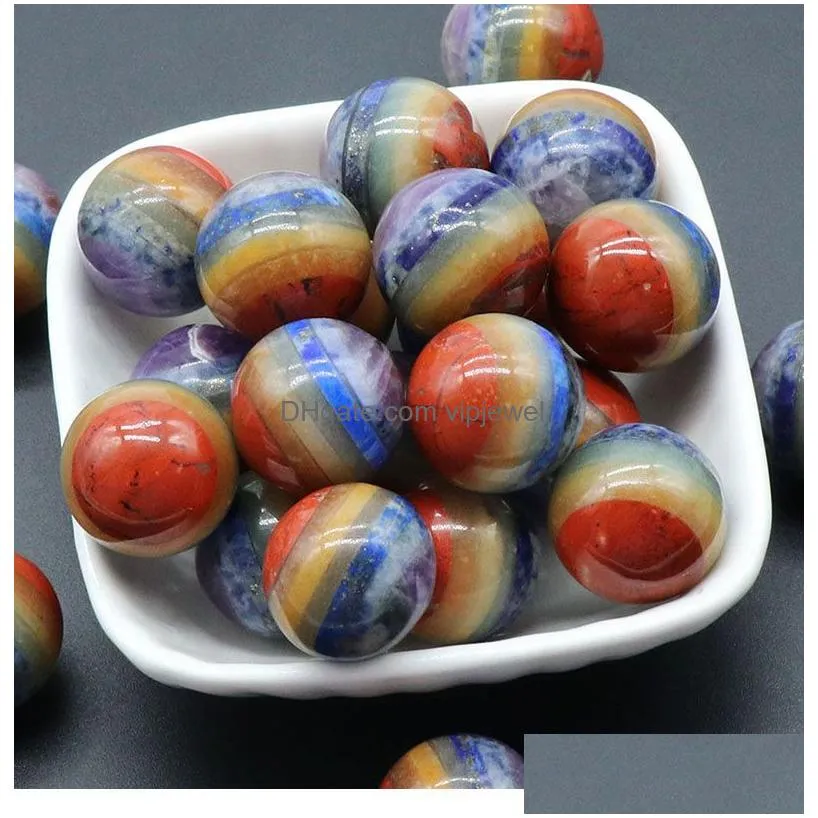 20mm 7 chakra round natural crystal stone ball mosaic craft gift yoga hand play odornment decoration