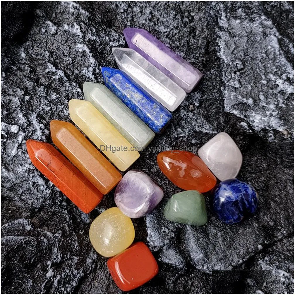 7 chakra set reiki natural stone crystal stones ornaments polishing rock quartz yoga energy bead chakra healing art craft decoration