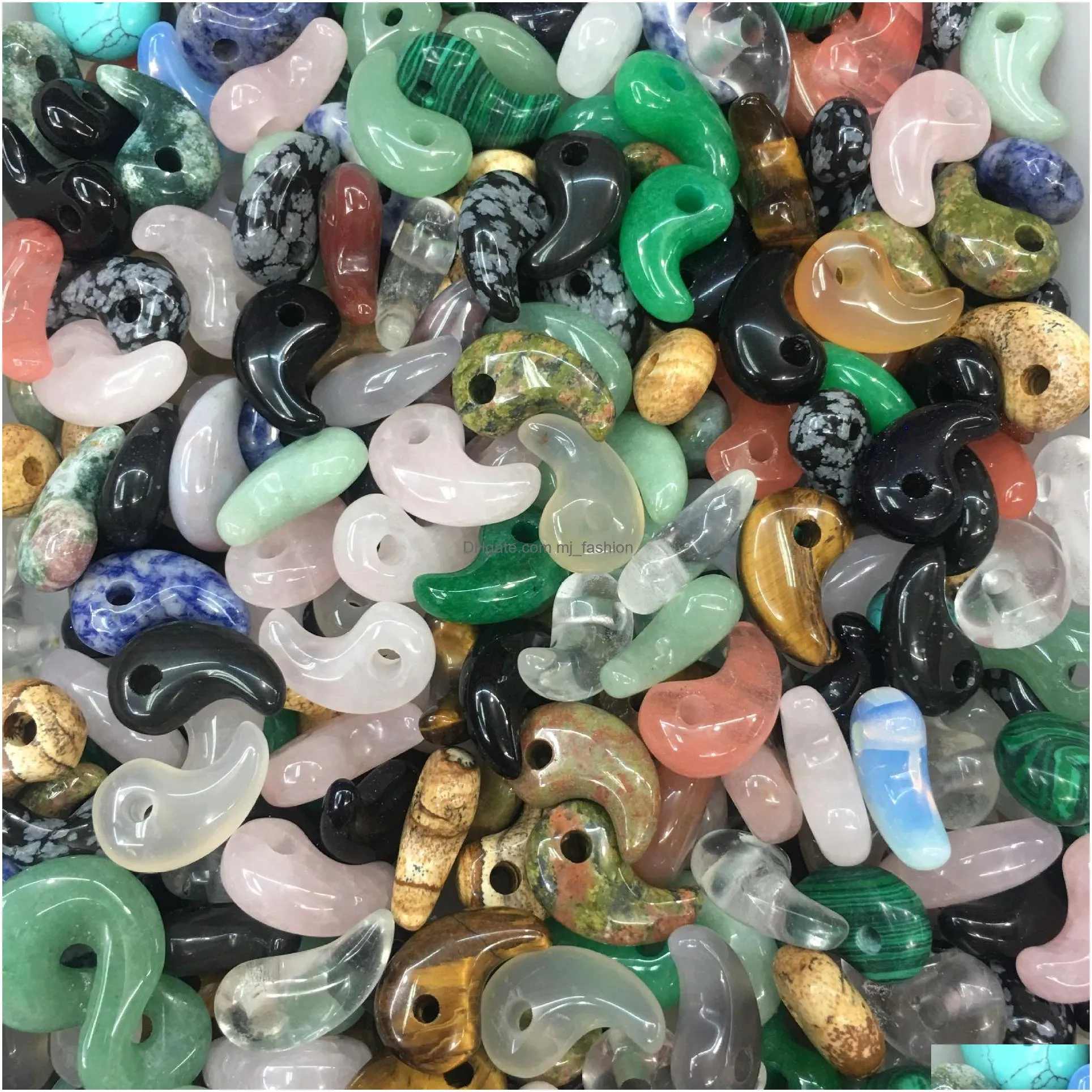 comma shape natural stone charms agates crystal turquoises jades opal stones pendant for jewelry making necklace bracelet 14x22mm