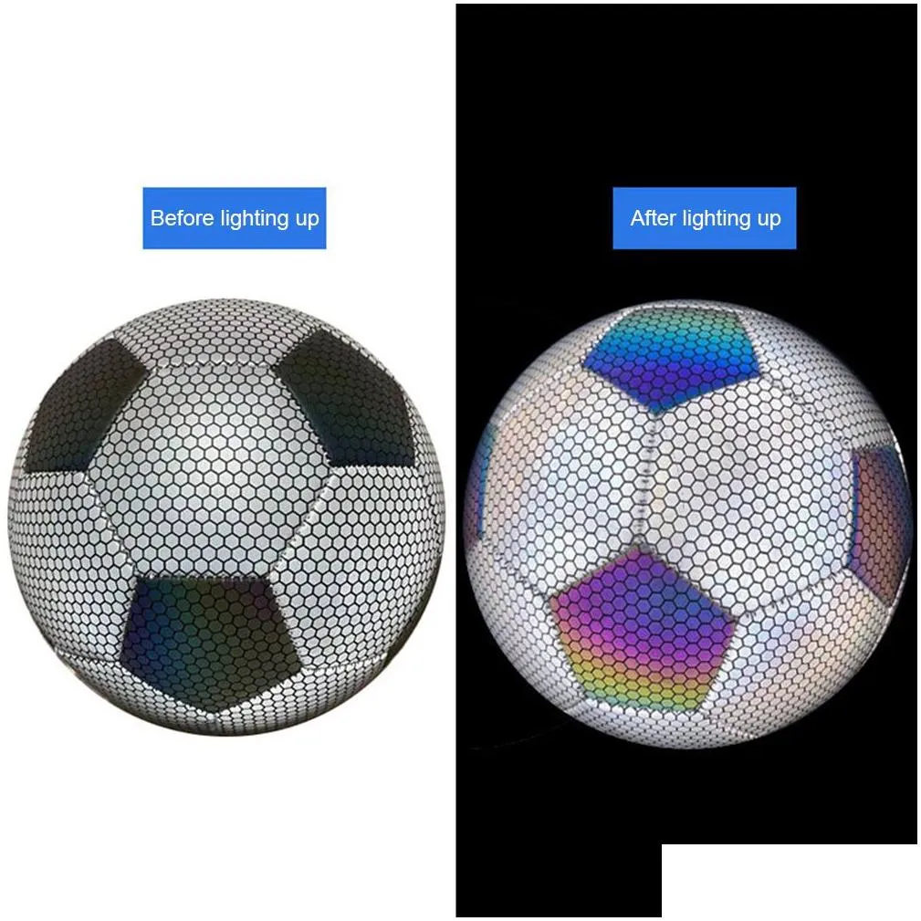 balls style luminous soccer ball reflective night glow football size 4 5 pu slip resistant adult child training futbol 230113