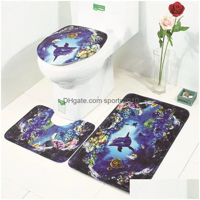 anti slip toilet rugs flannel starfish shell printed 3 piece bathroom set rug anti-slip bath toilet mats