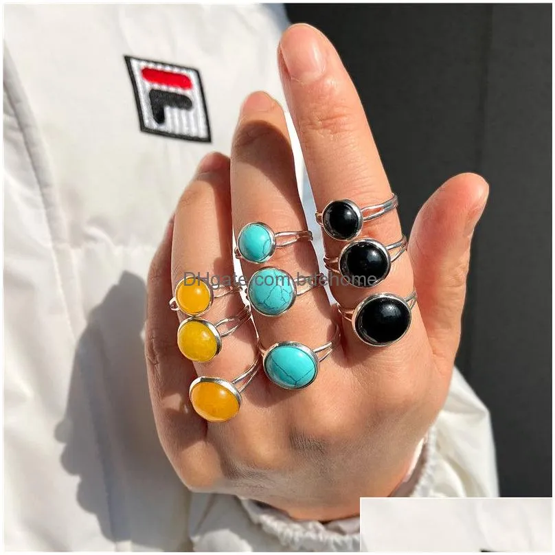 fashion natural stone ring handmade bohemian jewelry gift crystal ring for women birthday party rings adjustable