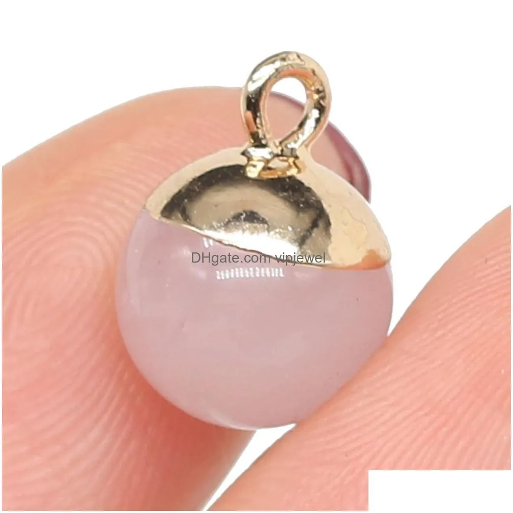 delicate round natural stone ball chakra charms teardrop shape pendant rose quartz healing reiki crystal finding diy necklaces women