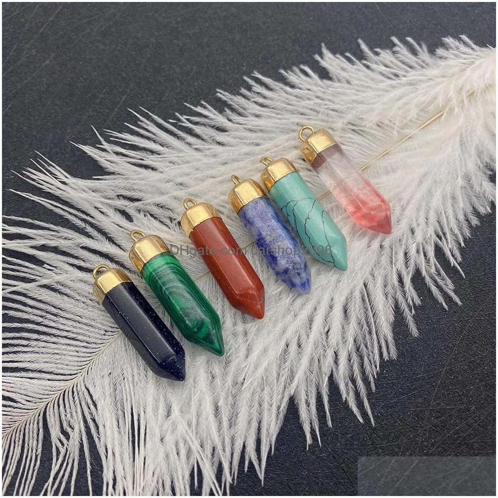 8x36mm natural crystal stone charms hexagon green rose quartz pendants gold edge trendy for necklace earrings jewelry making wholesale