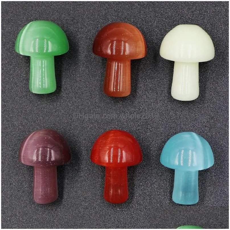 cat eye mini mushroom plant statue crystal stone carving aquarium lucky home decoration crystals polishing for jewelry making