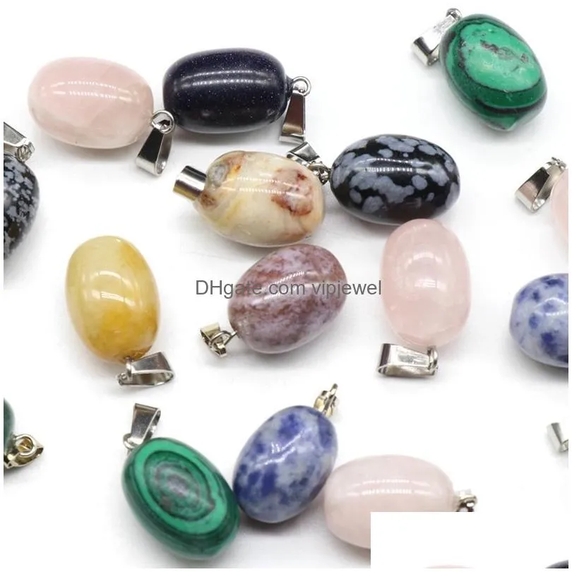 natural stone irregular oval egg shape pendant necklace lots quartz healing crystal rope chain collar for women fashion jewelry