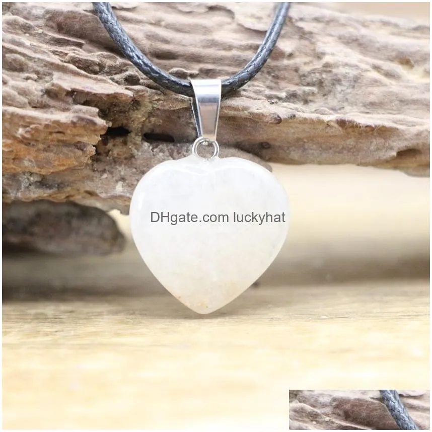 natural agates turquoises quartz heart shape stone pendant pink crystal amethysts healing gemstone necklace women charm men jewelry