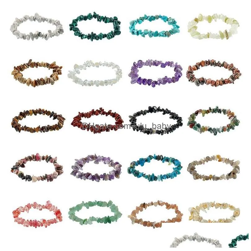 natural gem stone strand bracelet irregular crystal stretch chip beads nuggets bracelets bangles quartz elastic wristband for women