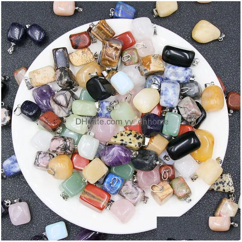 mini irregular crystal square shape pendant colorful jade natural stone mixed charms jewelry accessories making necklace wholesale