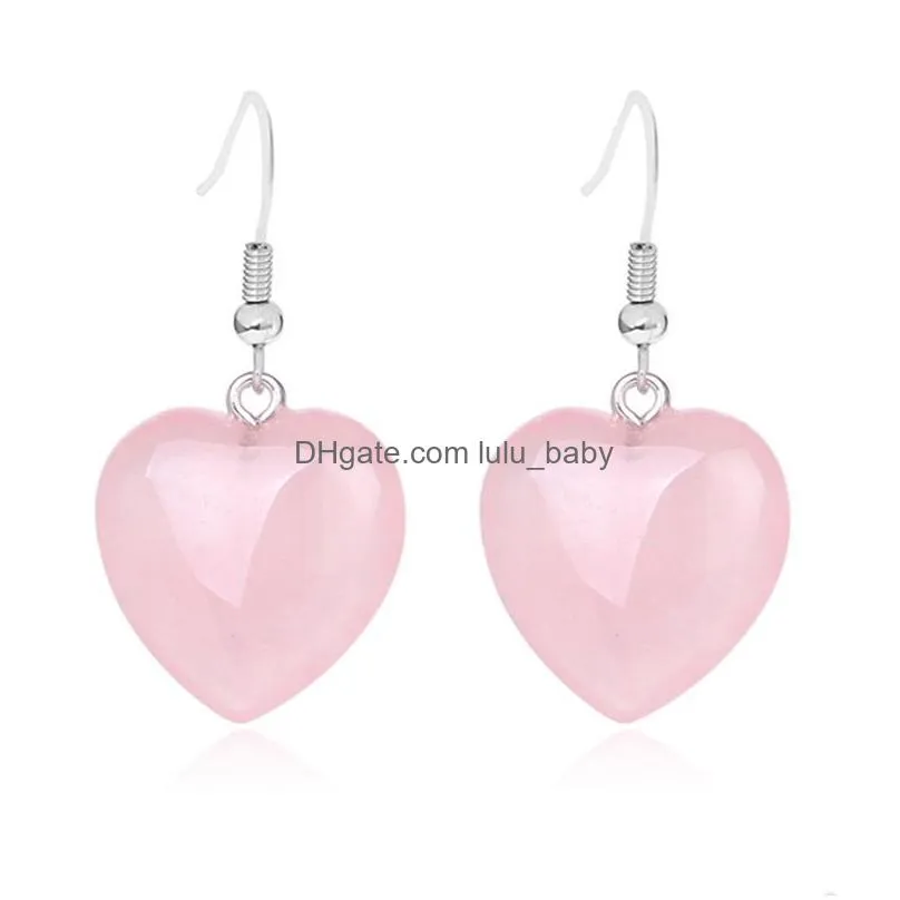 natural stone heart charms drop earrings reiki healing hexagonal dangle amethyst lapis pink crystal earring women piercing jewelry