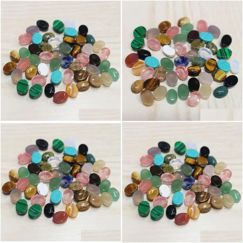 6x8mm natural stone oval cabochon loose beads rose quartz turquoise stones face for reiki healing crystal ornaments necklace ring earrrings jewelry