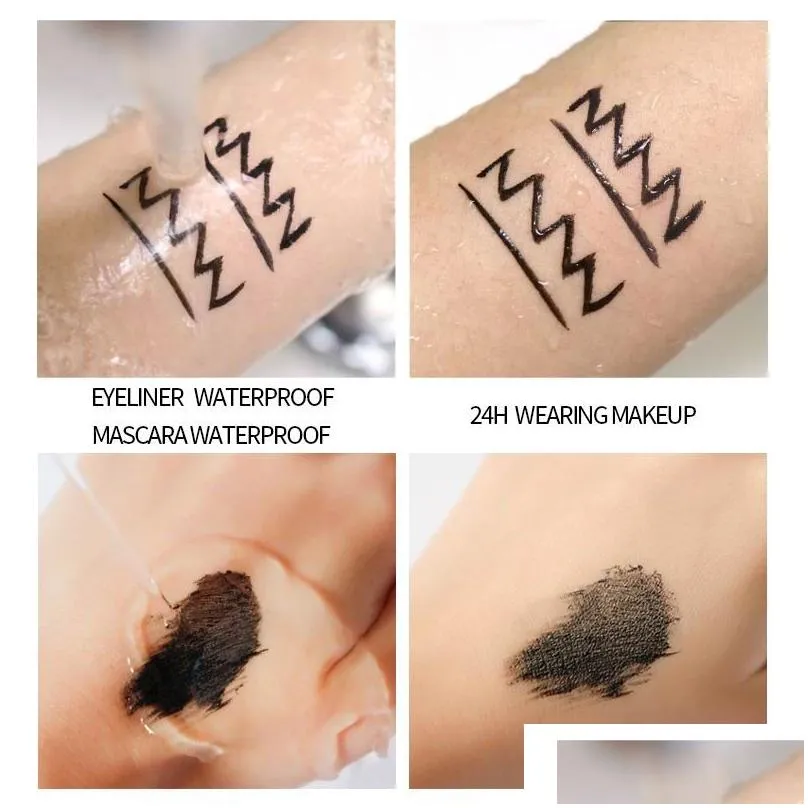 yanqina 36h mascara liquid eyeliner pen makeup 4d thick curl black mascara long lasting waterproof eye liner cosmetics beauty