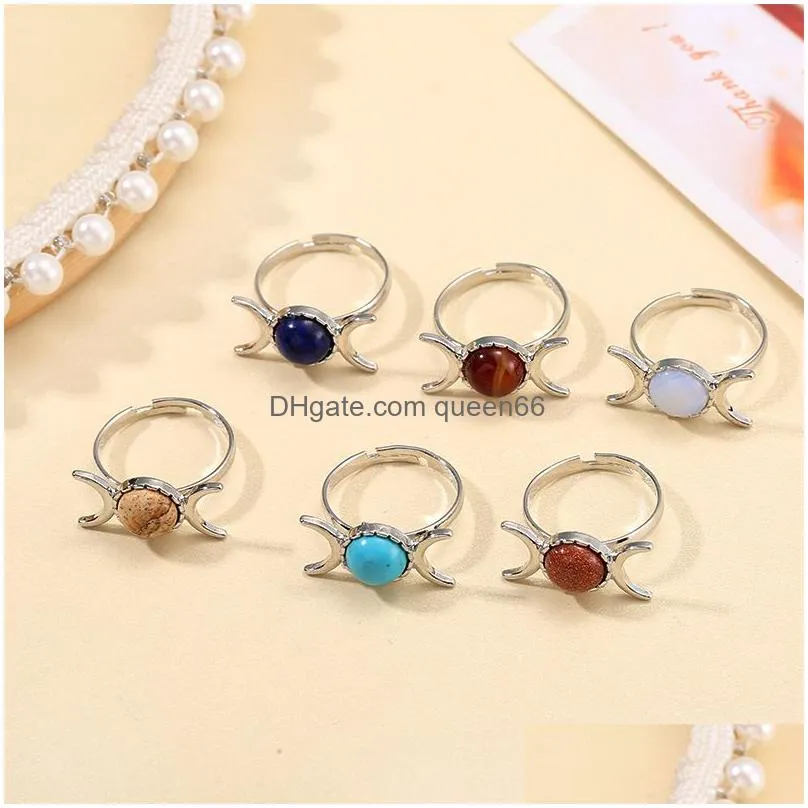 moon goddess rose quartz stone rings gem fashion turquoise howlites finger rings for women jewelry party gift