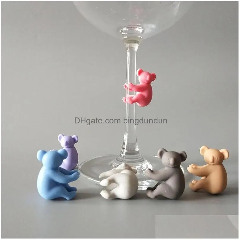 koala cup recognizer wine glass cup silicone identifier tags party wine glass dedicated tag 6pcs/ set
