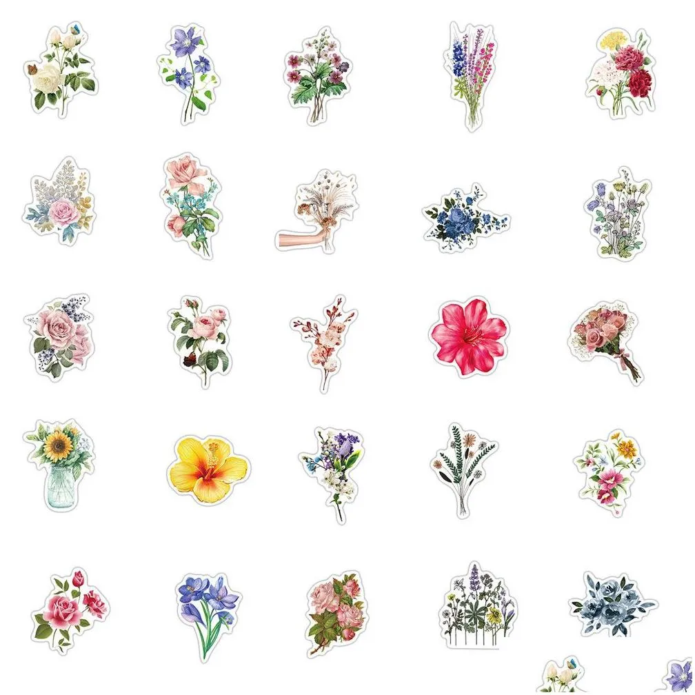 100pcs/lot sale flowers stickers for laptop skateboard notebook luggage water bottle car decals kids gifts