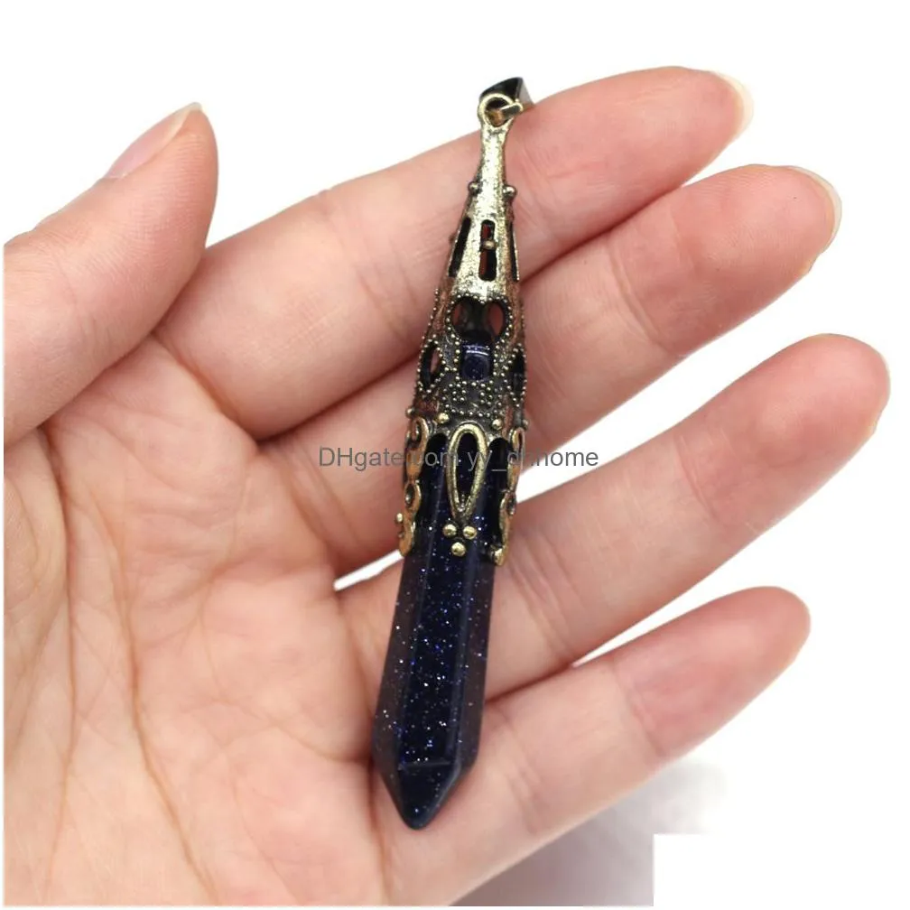 retro faceted cone healing stone charms tiger eye rose quartz amethyst crystal pendulum pendant diy necklace women fashion jewelry finding