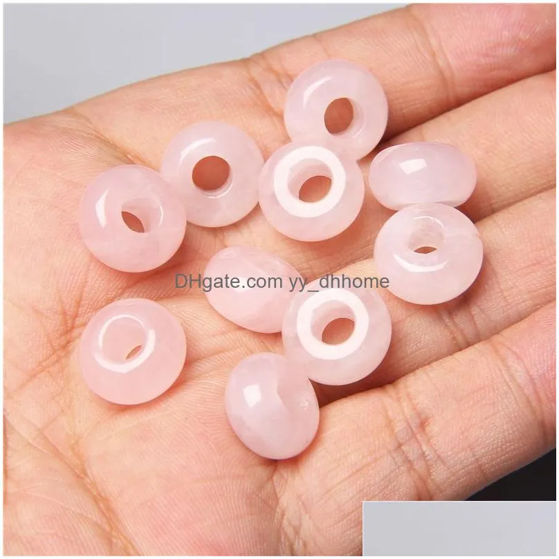 8x14mm 5mm big hole charms natural round jade stone crystal spacer beads charm pendant for jewelry making accessories