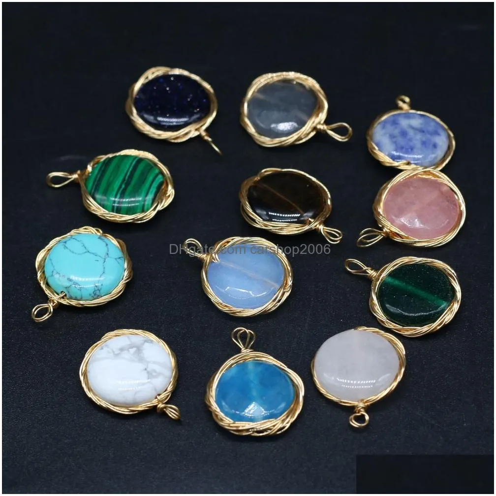 delicate natural stone charms wrap round rose quartz lapis lazuli turquoise opal pendant diy for bracelet necklace earrings jewelry making