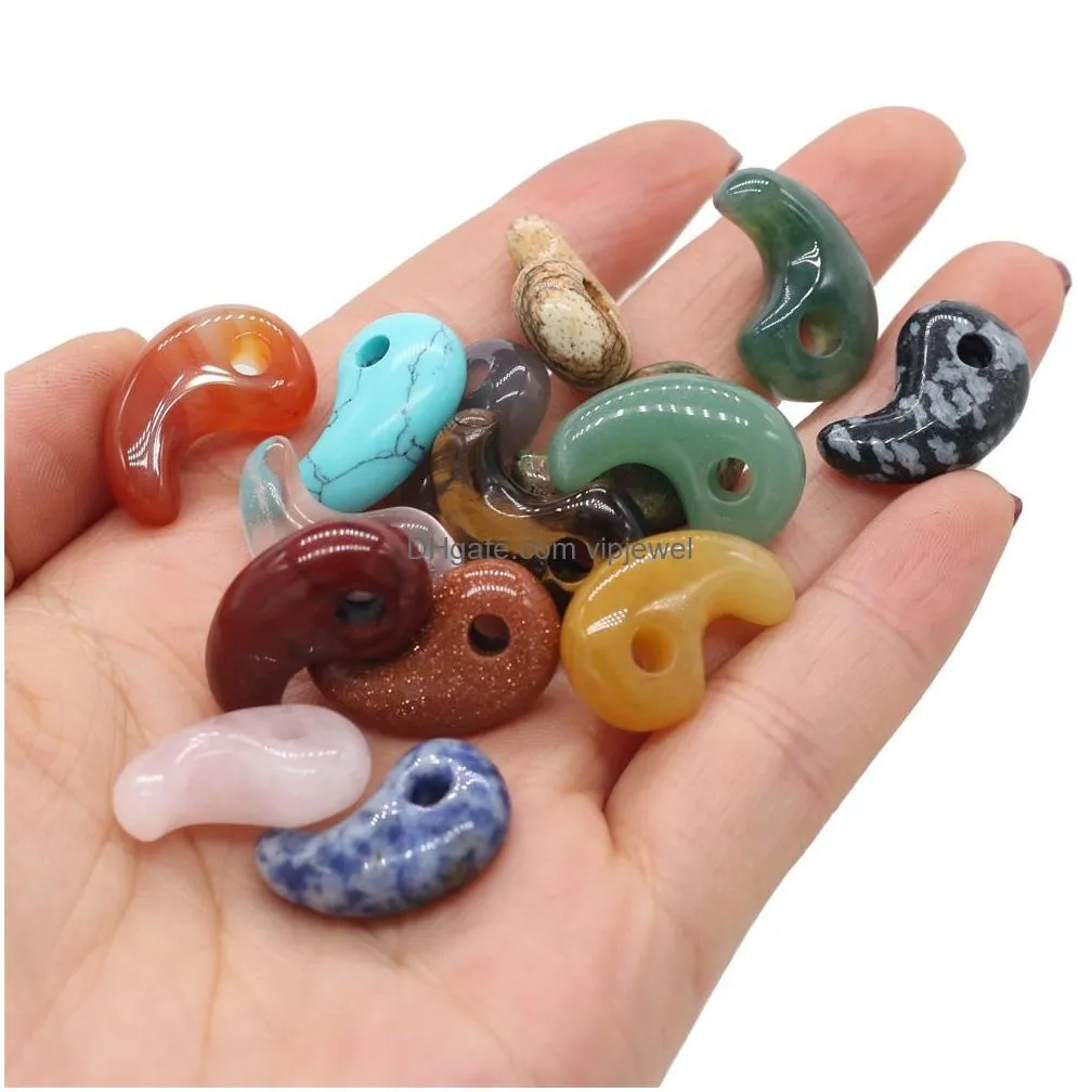 comma shape natural stone charms agates crystal turquoises jades opal stones pendant for jewelry making necklace bracelet 15x22mm