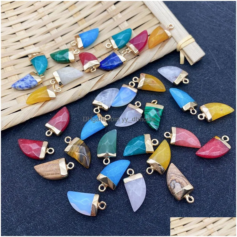 10x20mm gold edge natural crystal faceted stone pepper shape charms rose quartz turquoise pendants trendy for jewelry making wholesale