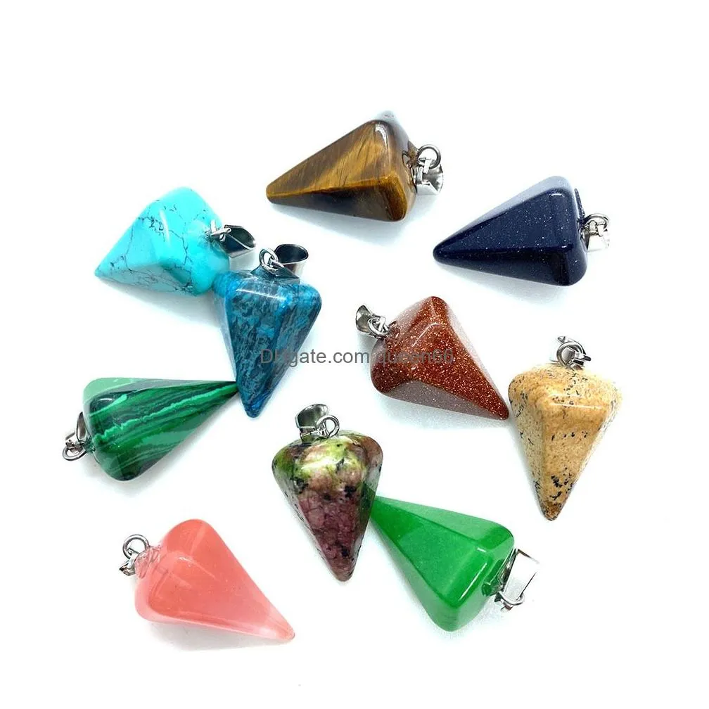 natural crystal stones charms cone tiger eye black onyx rose quartz stone charm beads pendants for jewelry making