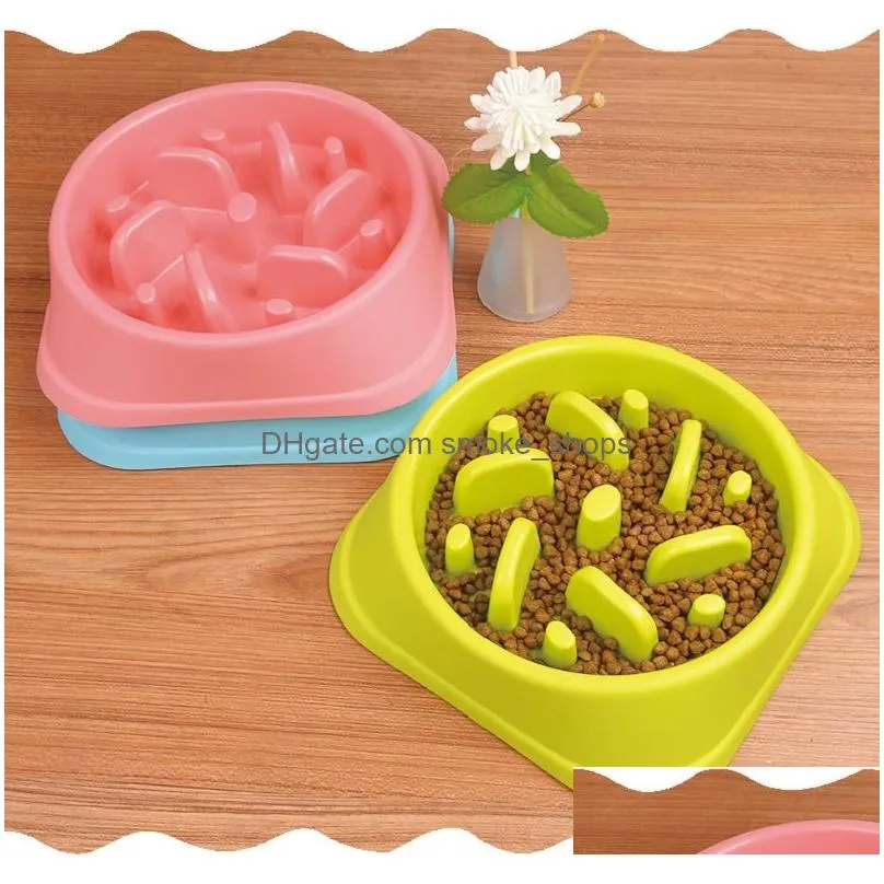 plastic pet feeder anti choke dog bowl puppy cat slow down eatting feeder healthy diet dish jungle design pink blue green