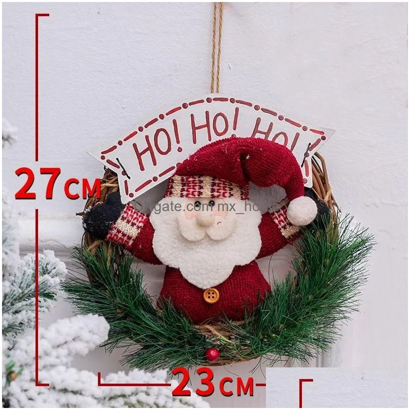 christmas rattan wooden wreath doll door hanging decoration garland wreath christmas santa snowman elk hanging decor