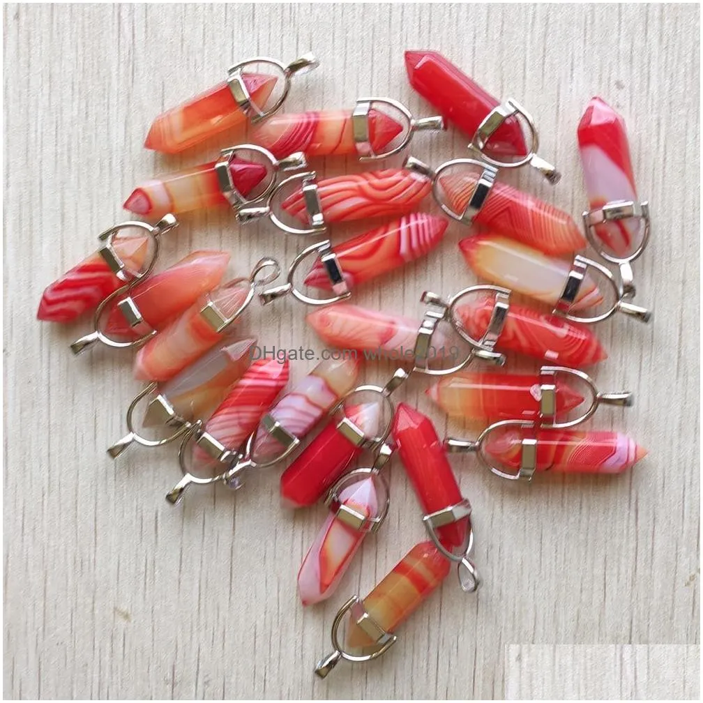 rose red stripe agate onyx pillar shape point charms pendants for jewelry accessories making