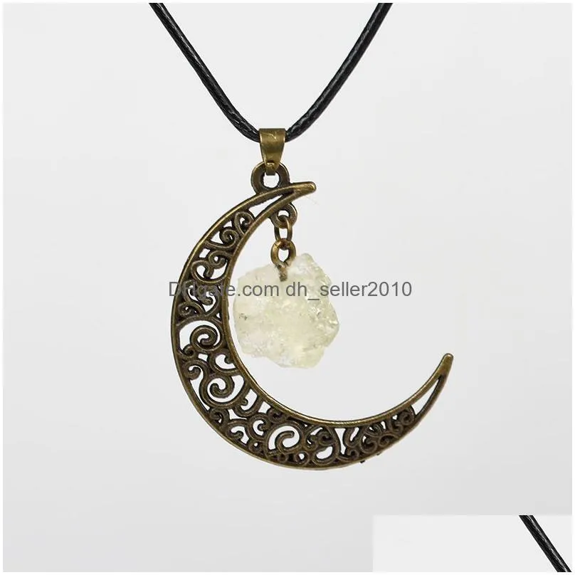 bronze hollow moon irregular ore rough stone pendant tiger eye stone agates raw healing crystal quartz necklaces jewelry making