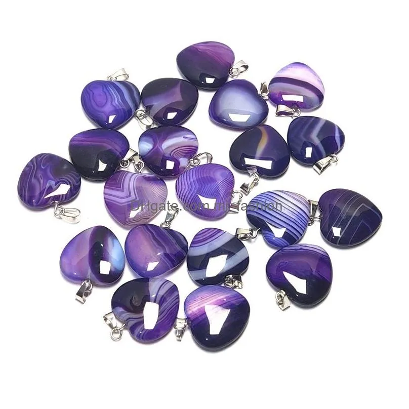 natural stone stripe agate heart shape charm pendant crystal healing gemstone earring necklace for jewelry making
