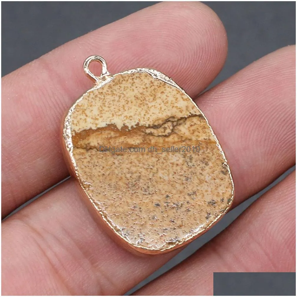 square healing stone charms picture quartz crystal gold edged pendant diy necklace women fashion jewelry finding 22x32mm
