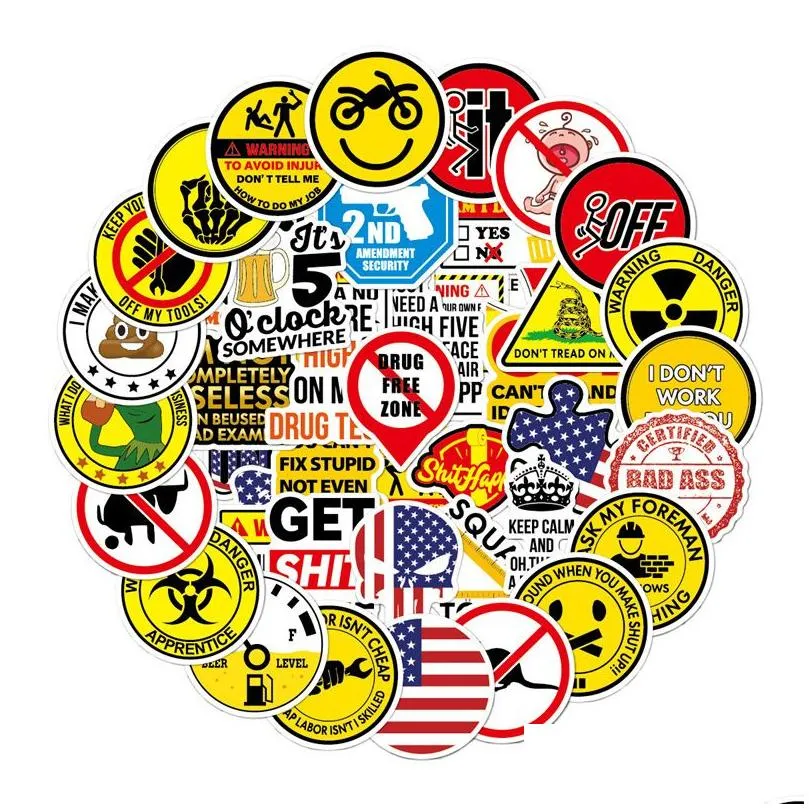 50pcs prohibition slogan sticker bomb pack for diy laptop skateboard motorcycle decals