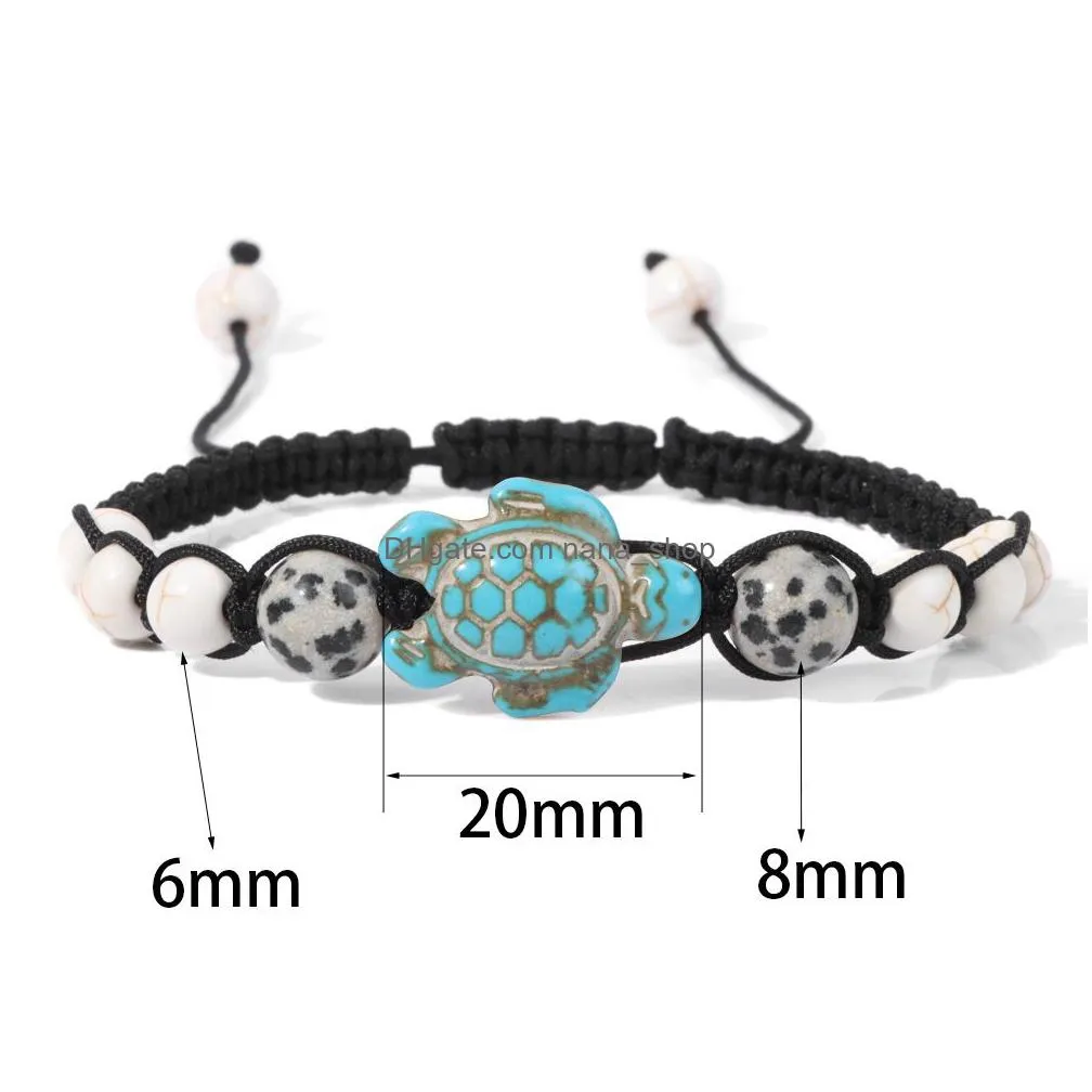 colorful turtle natural stone beaded bracelet adjustable braided black rope tortoise women bangle jewelry