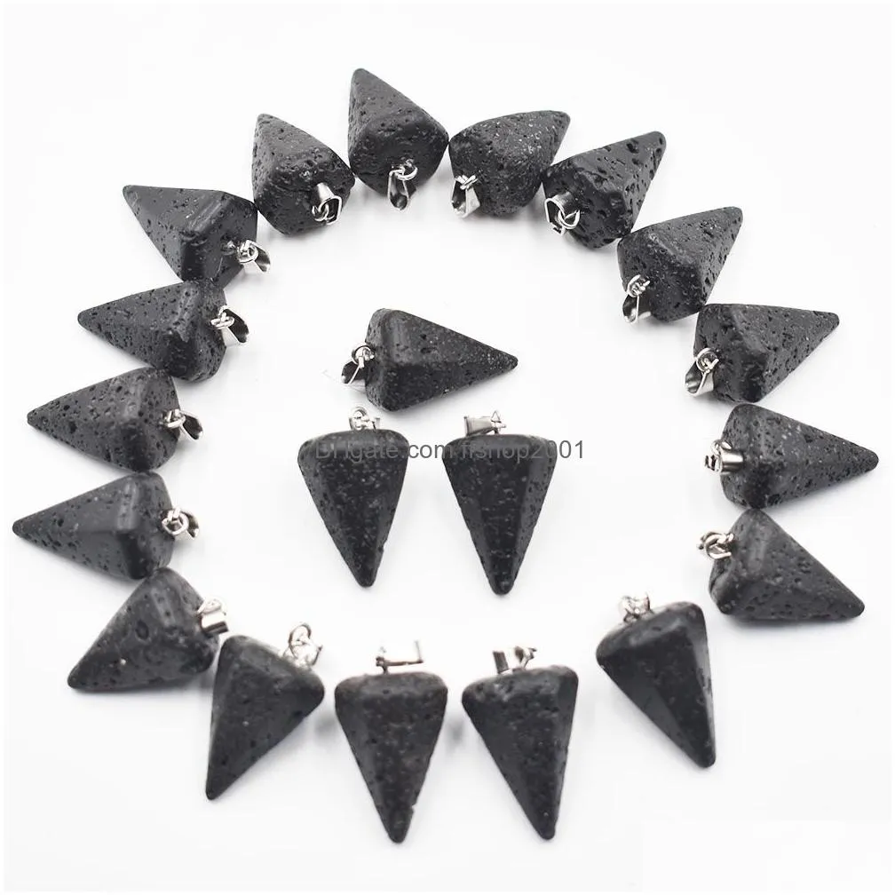 natural volcanic lava stone faceted cone pendulum charms pendants for jewelry making wholesale fashion high quality