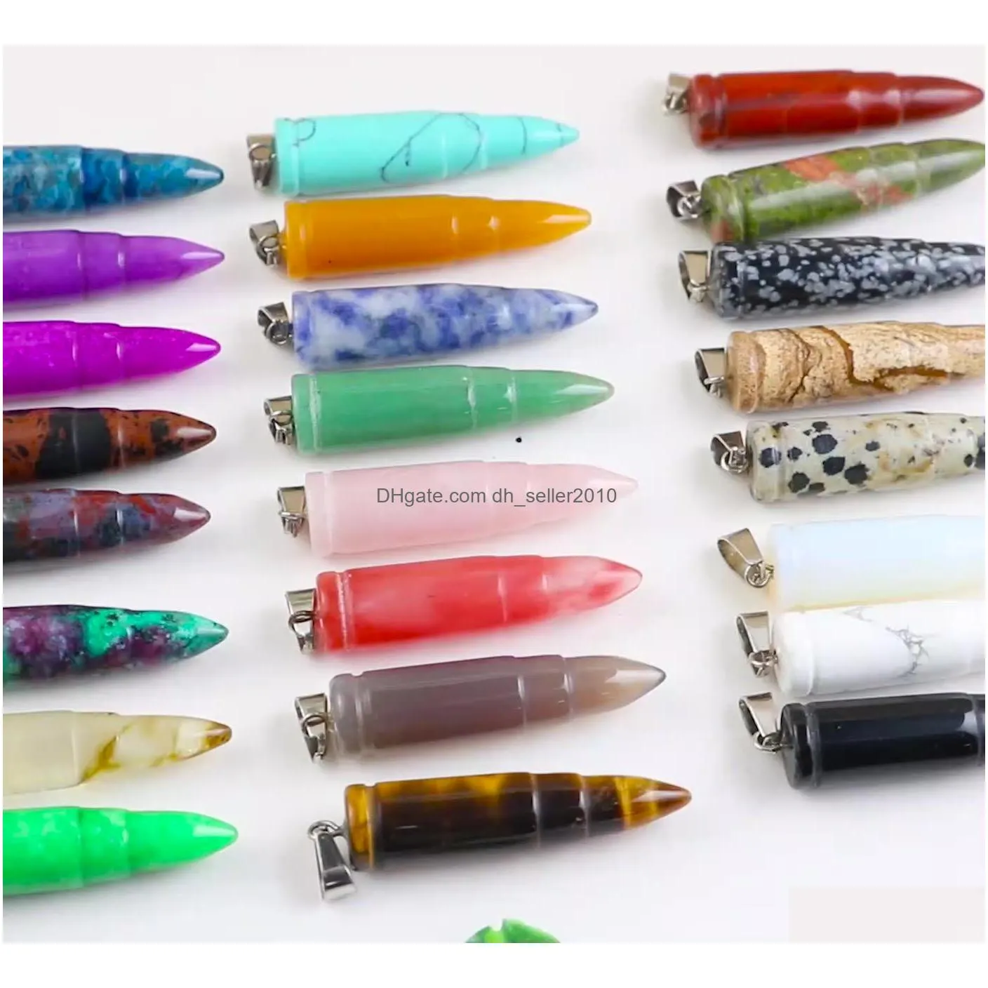 10x40mm charms assorted natural stone pendants point charms hexagonal pillar agate stones pendant for jewelry making