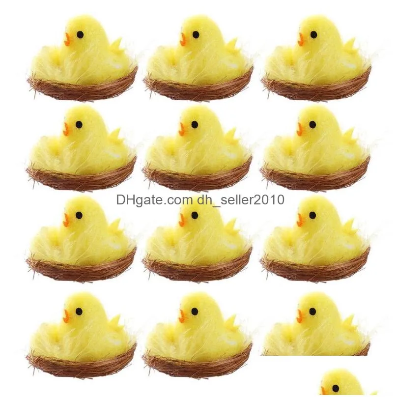 simulation easter chick yellow mini lovely artificial home decoration toys plush chicken easter gift for children 12pcs/set