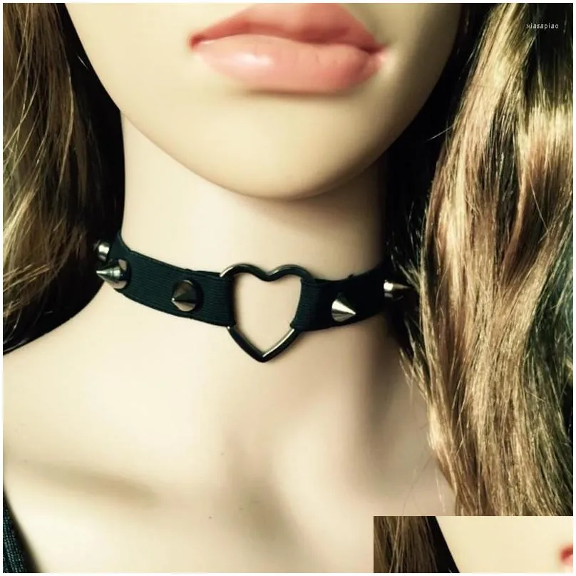 garters goth harajuku 90s body harness vintage heart with rose choker studded rivet collar necklace punk neck fetish wear